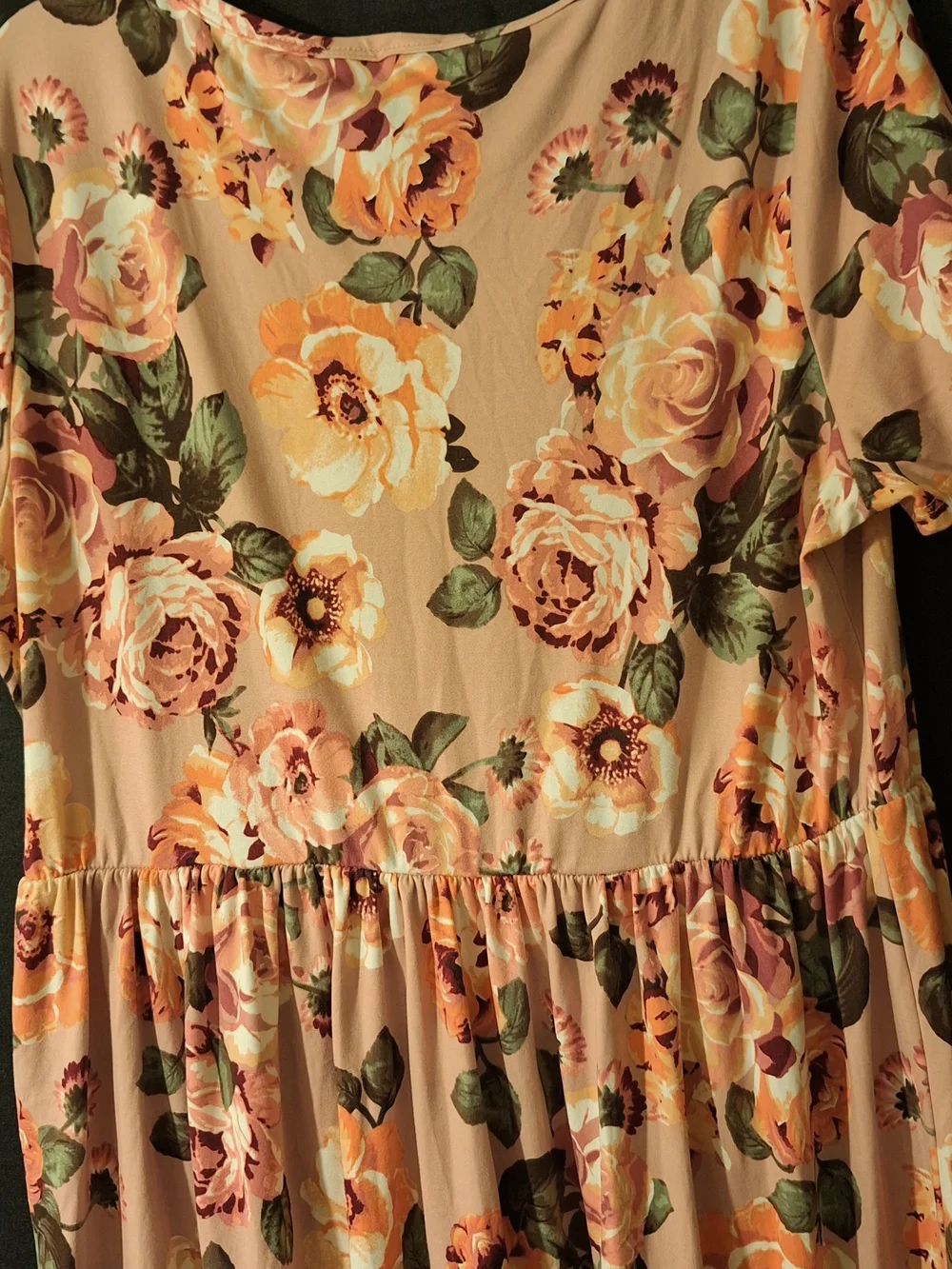 Peach Floral Tiered Casual Dress.